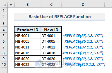 basic use of replace function in excel