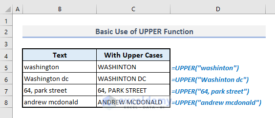 basic use of upper function in excel