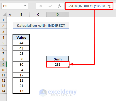 calculation with indirect function in excel