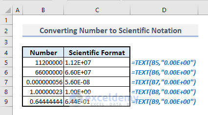 converting number to scientific notation with text function in excel