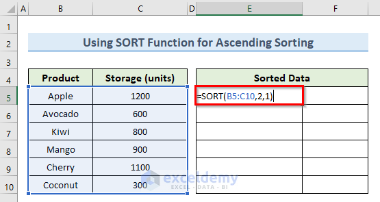 sort function to auto-sort in excel when data is entered in ascending order