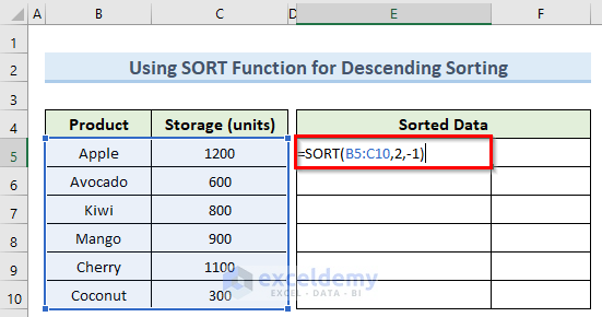 sort function to auto-sort in descending order in excel when data is entered