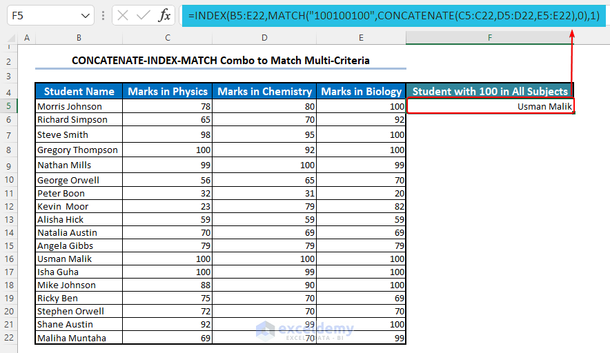 Using CONCATENATE Function to MATCH Multiple Criteria Equal to a Value