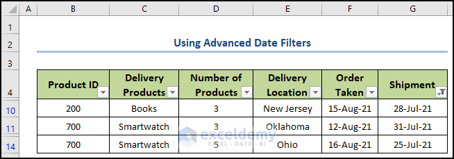 Using Advanced Date Filters to Filter Multiple Columns Independently