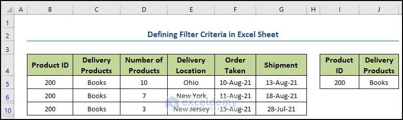 Defining Filter Criteria in Excel Sheet to Filter Multiple Columns Independently
