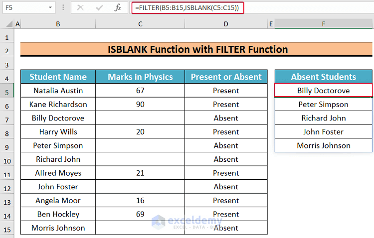 combining filter function with isblank function