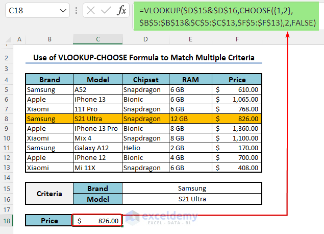Combine CHOOSE Function with Excel VLOOKUP to Match Multiple Conditions