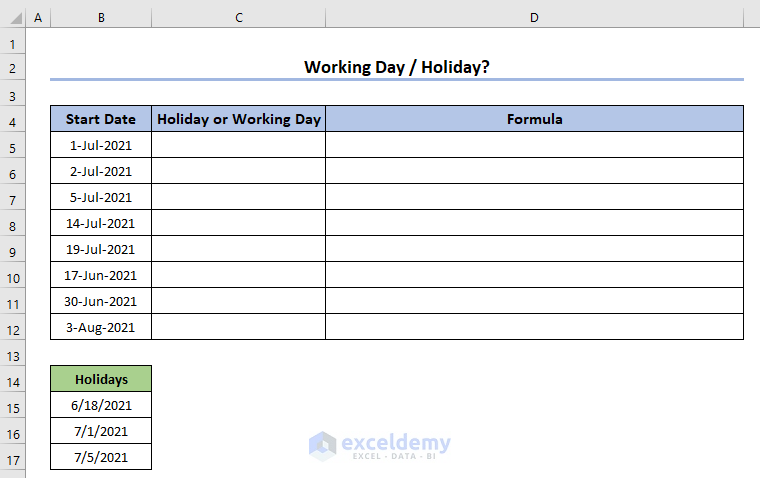 Check Whether a Day Is a Holiday or a Working Day