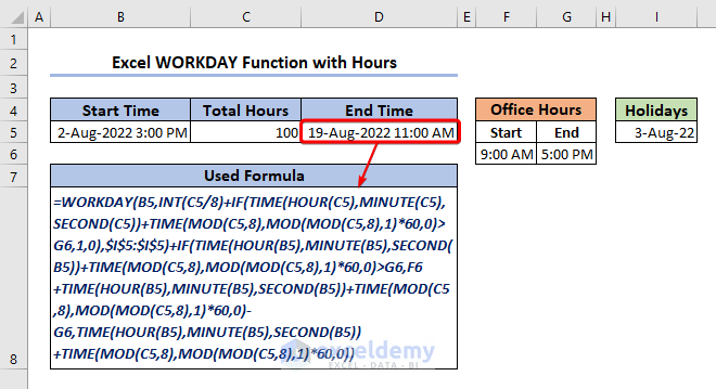 Excel WORKDAY Function with Hours