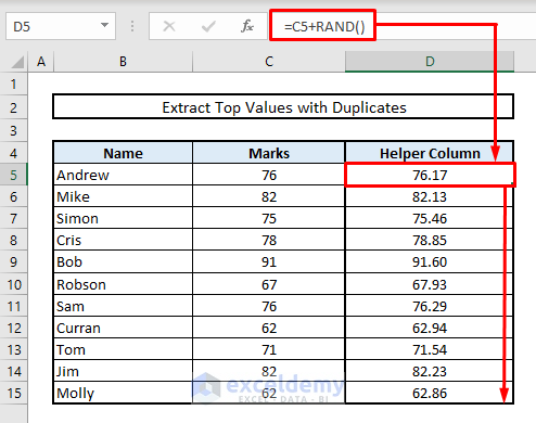 extract top values with duplicates or matches in excel