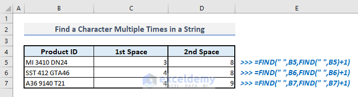 find character multiple times in text string in excel