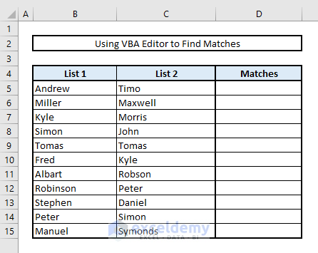 find matches or duplicate values in excel with vba