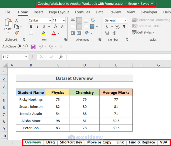 Copy Multiple Excel Sheets with Formulas to Another Workbook with Move or Copy Dialog Box