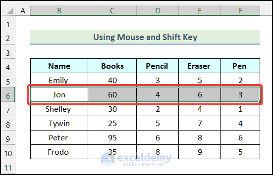Using Mouse and SHIFT Key to swap rows in excel