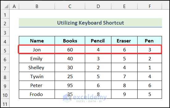 Final output of method 3 to swap rows in excel