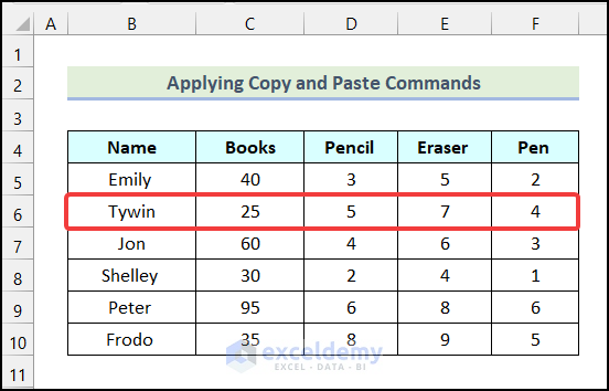 Final output of method 1 to swap rows in excel