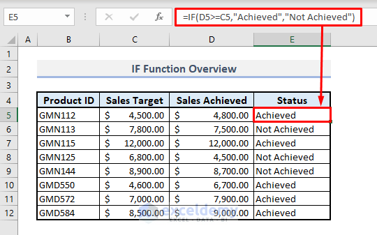 if function to show statements based on logical test