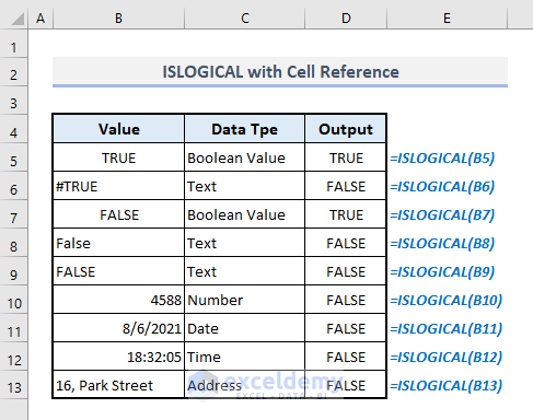 islogical function with cell reference in excel