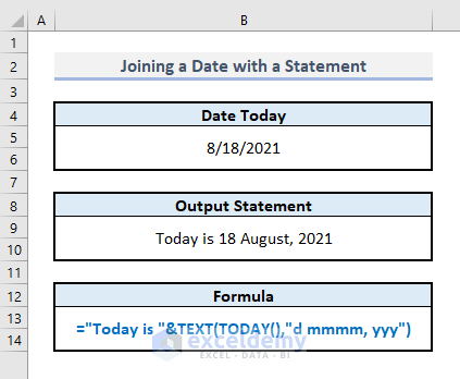 joining date with statement with text function in excel