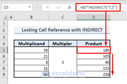 locking cell reference with indirect function in excel