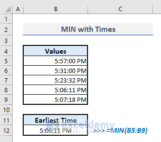 min function with times in excel