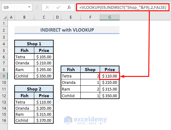 refer to an array with indirect and vlookup in excel