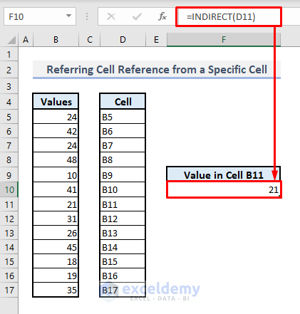 referring to another cell reference from a specific cell with indirect function in excel