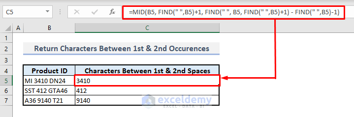 return characters between 1st and 2nd occurrences in excel with find function