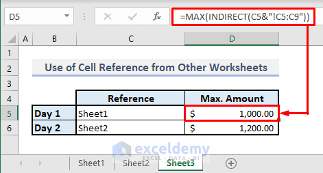 cell reference from another worksheet with indirect function in excel