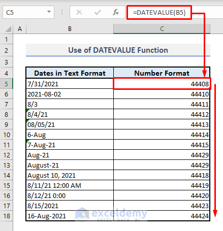 use of datevalue function in excel