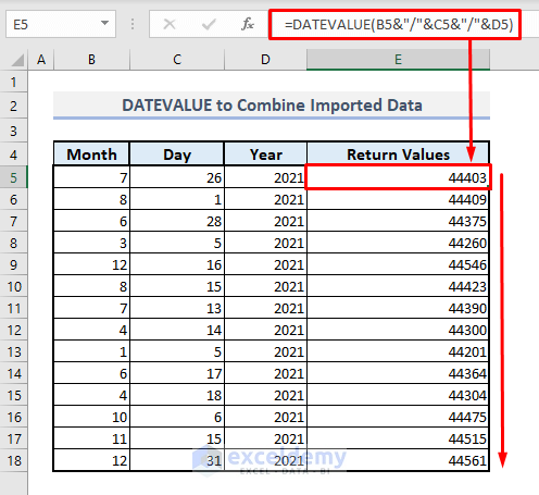 use of datevalue function in excel