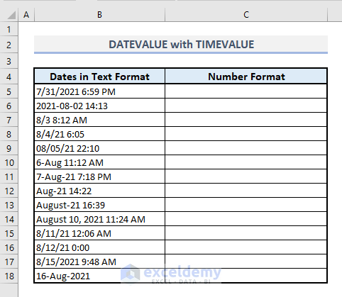 use of datevalue with timevalue function in excel