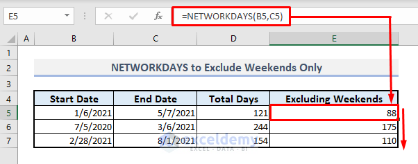 networkdays function to exclude weekends only