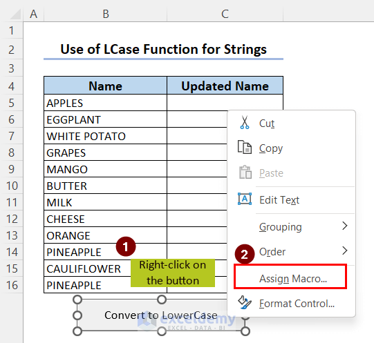assign a macro to a button in Excel