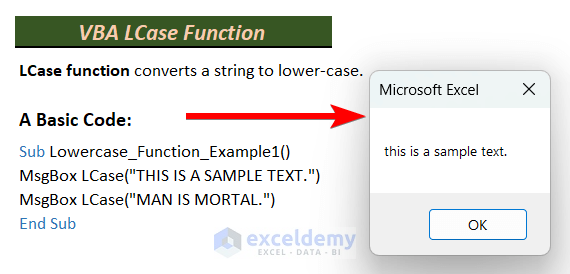 A Quick View of VBA LCase Function in Excel