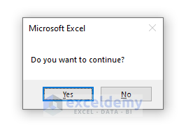 vb yes no button for msgbox function in excel vba