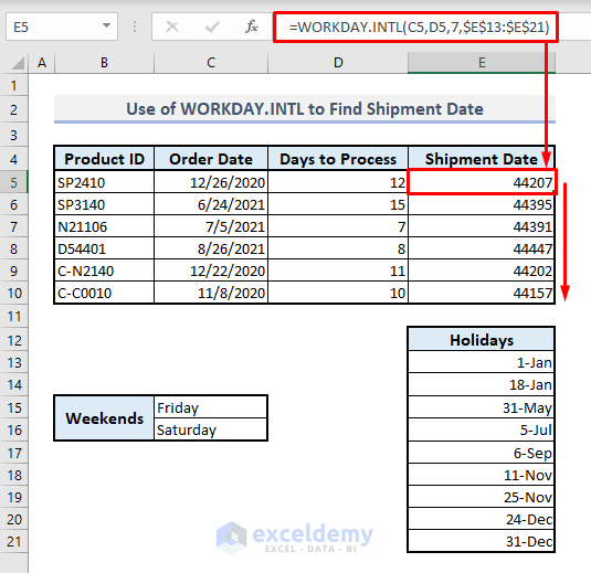 workday.intl function to find next working shipment date