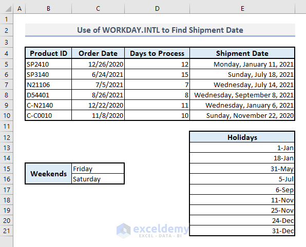 workday.intl function to find next working shipment date