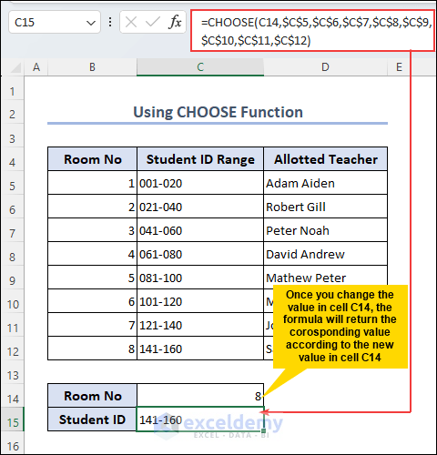 Using Excel CHOOSE function to get data from selected range