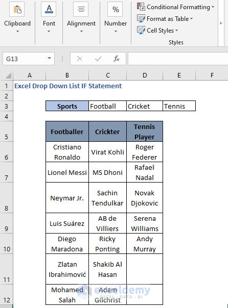 Dataset - Excel Drop Down List IF Statement