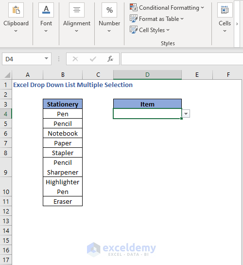 Dataset - Excel Drop Down List Multiple Selection