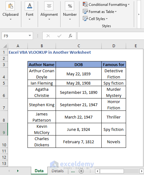 Author list - Excel VBA VLOOKUP in Another Worksheet
