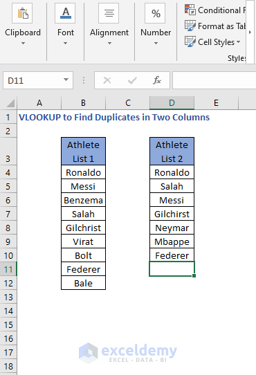 Dataset - VLOOKUP to Find Duplicates in Two Columns