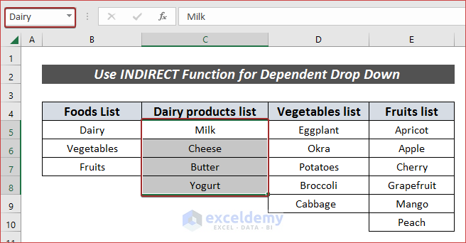 Use INDIRECT Function for Dependent Drop Down