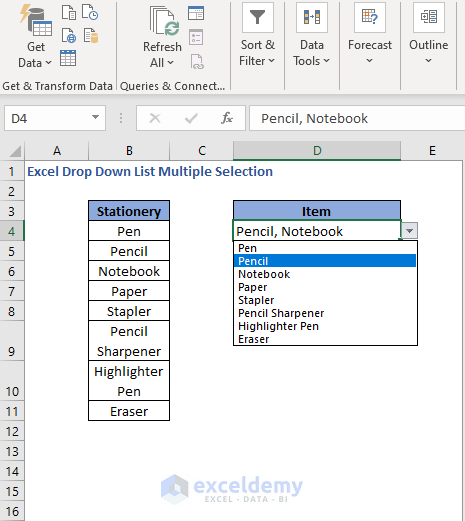 Duplicate selection - Excel Drop Down List Multiple Selection