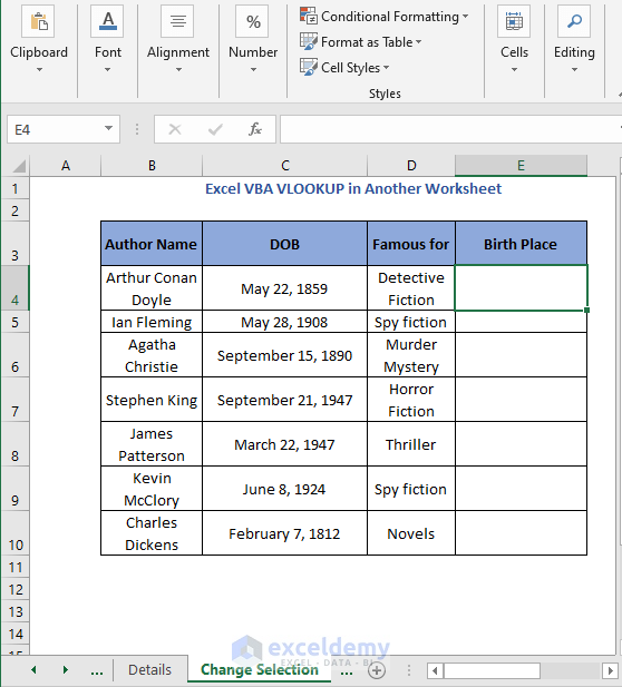Change Selection sheet - Excel VBA VLOOKUP in Another Worksheet