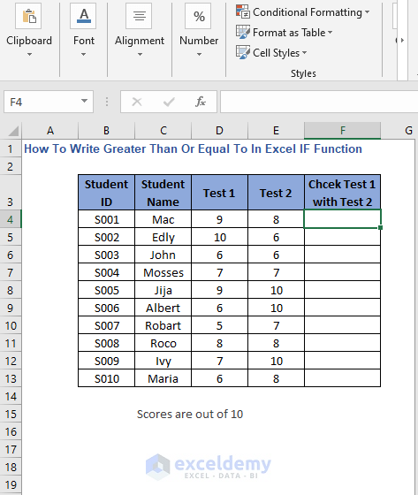 Check column - How to Write Greater Than or Equal To in Excel IF Function