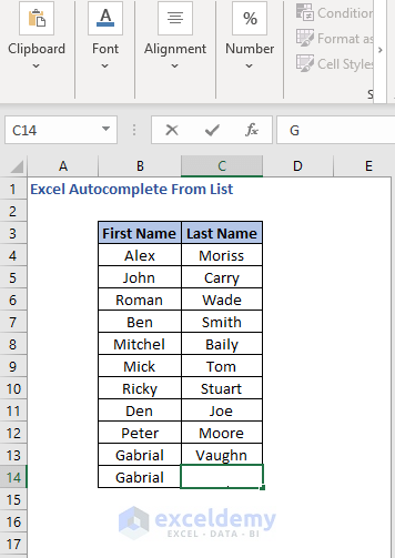 Complete suggestion value - Excel Autocomplete From List