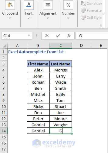 Column wise suggestions - Excel Autocomplete From List