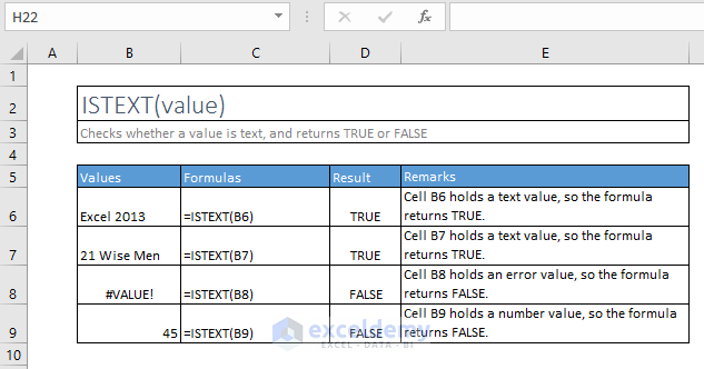 istext function excel syntax and examples